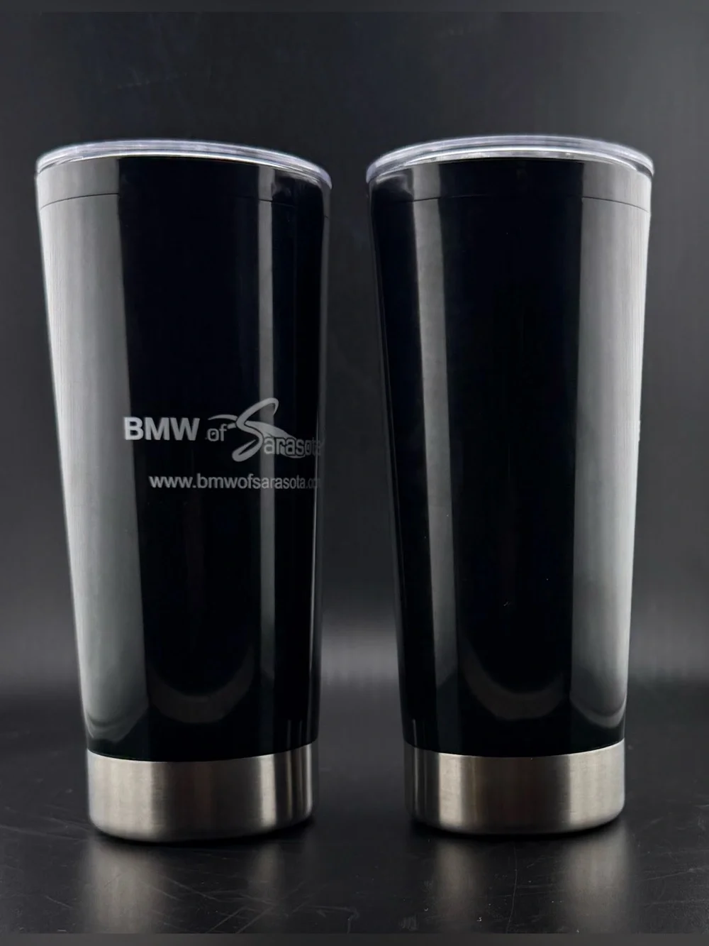 2 New BMW of Sarasota drink tumblers with sealed lids. 22oz